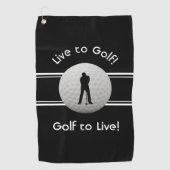 Serviette De Golf Vivre au golf Citation Typographie noir blanc (Devant)