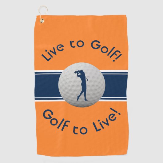 Serviette De Golf Vivre au Golf Citation Typographie Orange & Bleu (Devant)