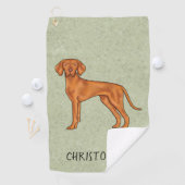 Serviette De Golf Vizsla Hongrois Chien Pointer Mignon Avec Nom Vert (En situation)