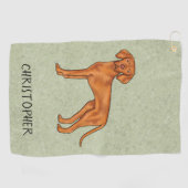 Serviette De Golf Vizsla Hongrois Chien Pointer Mignon Avec Nom Vert (Horizontal)