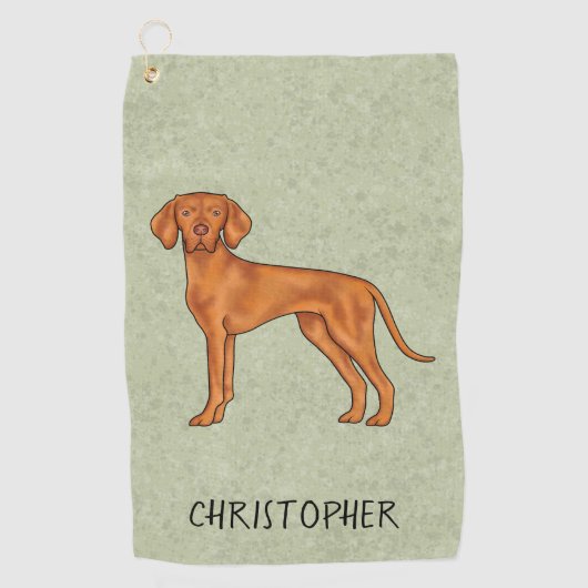 Serviette De Golf Vizsla Hongrois Chien Pointer Mignon Avec Nom Vert (Devant)