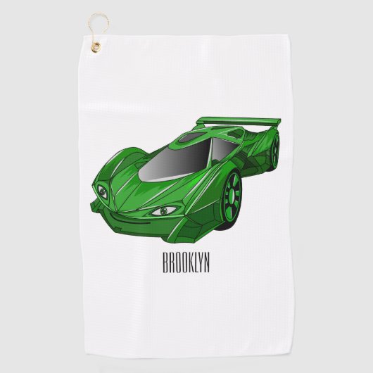 Serviette De Golf Voiture de sport verte avec illustration airfos (Devant)