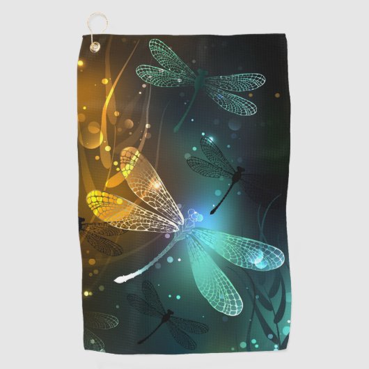 Serviette De Golf Vol de libellule verte lumineuse (Devant)