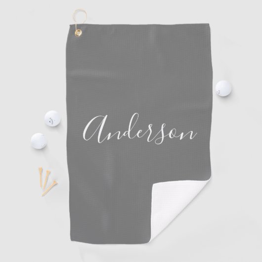 Serviette De Golf Votre nom | Élégant script blanc sur gris (En situation)