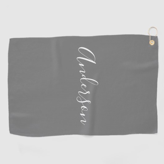 Serviette De Golf Votre nom | Élégant script blanc sur gris (Horizontal)