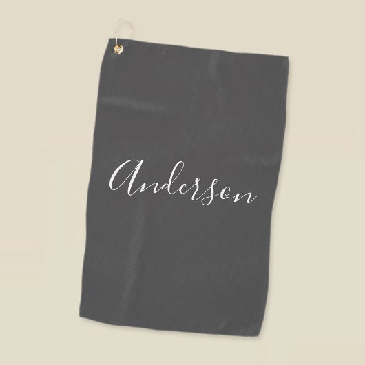 Serviette De Golf Votre nom | Élégant script blanc sur gris