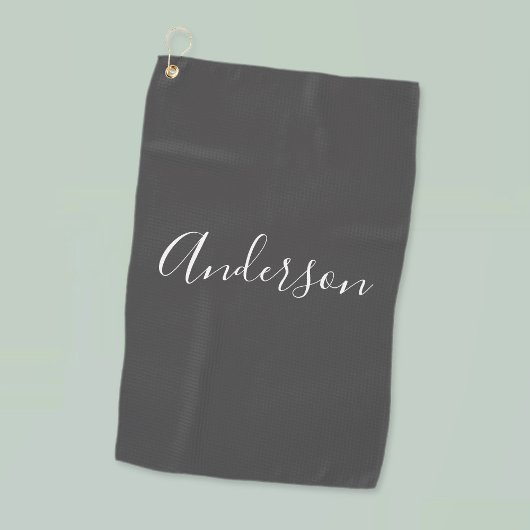 Serviette De Golf Votre nom | Élégant script blanc sur gris