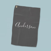 Serviette De Golf Votre nom | Élégant script blanc sur gris