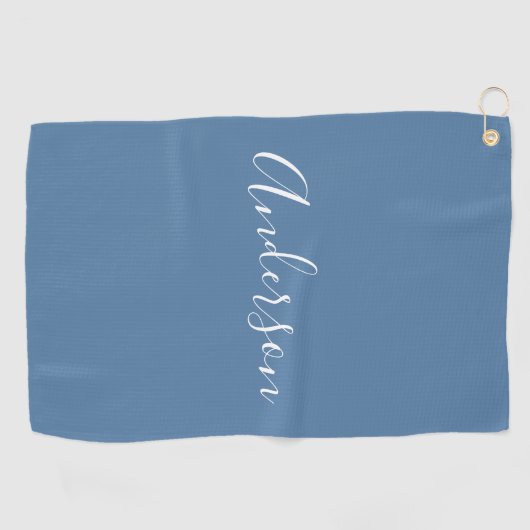 Serviette De Golf Votre nom | Élégant script blanc sur gris bleu (Horizontal)