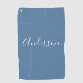 Serviette De Golf Votre nom | Élégant script blanc sur gris bleu (Devant)