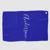 Serviette De Golf Votre nom | Élégant script blanc sur Royal Blue (Horizontal)