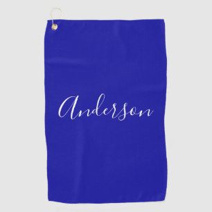 Serviette De Golf Votre nom Élégant script blanc sur Royal Blue