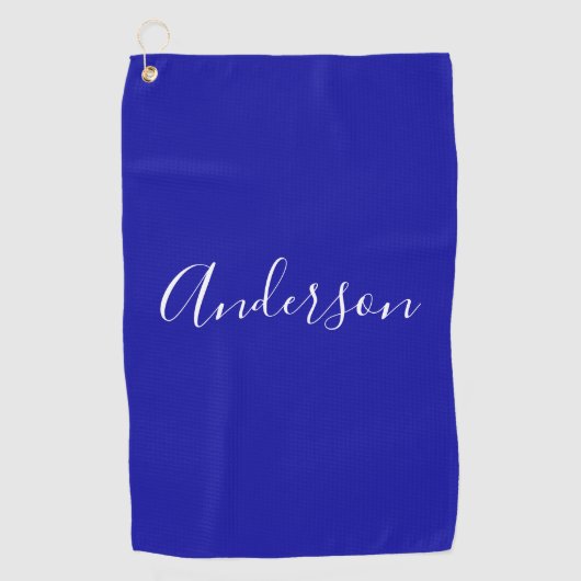 Serviette De Golf Votre nom | Élégant script blanc sur Royal Blue (Devant)