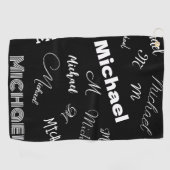 Serviette De Golf Votre nom et monogramme motif personnalisé noir (Horizontal)