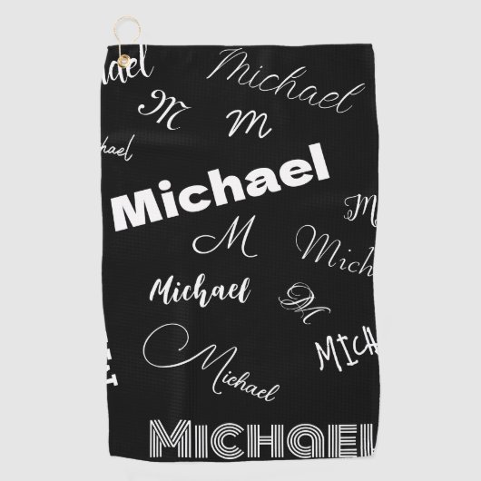 Serviette De Golf Votre nom et monogramme motif personnalisé noir (Devant)