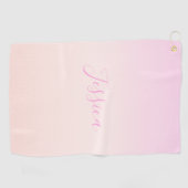 Serviette De Golf Votre texte | Élégant Script & Soft Blush Pink Omb (Horizontal)