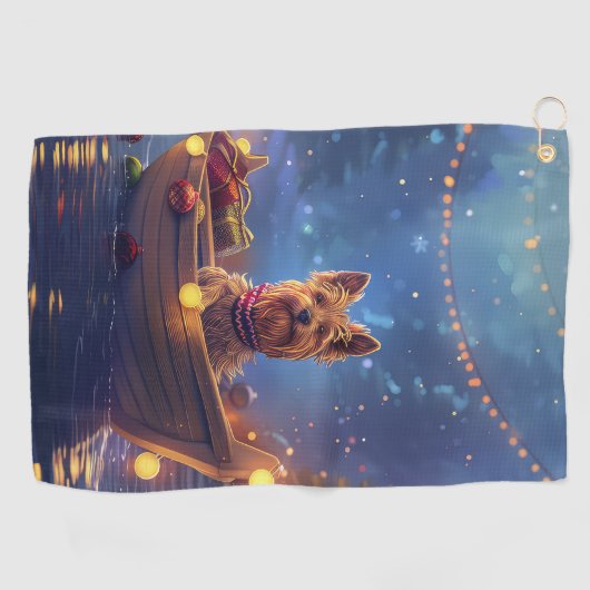 Serviette De Golf Voyage de Noël de Terrier australien (Horizontal)