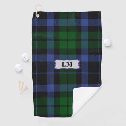 Serviette De Golf Wallace Tartan Blue & Green Monogram Initiales (En situation)