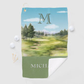 Serviette De Golf Watercolor Golf Course Nom du monogramme (En situation)
