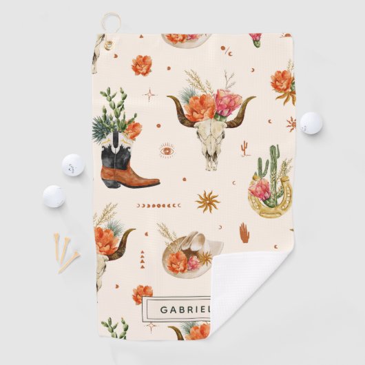 Serviette De Golf Western Desert Cactus Cowboy Casquette Nom personn (En situation)