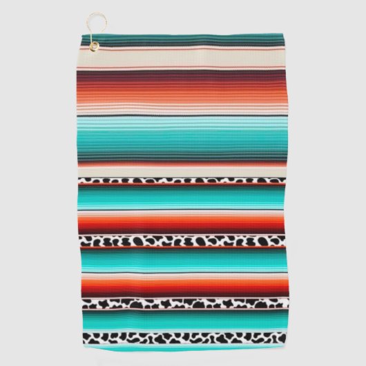 Serviette De Golf Western Turquoise Terracotta Grandes Vaches Imprim (Devant)