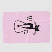 Serviette De Golf Whimsical Skinny Chat noir rose initial (Horizontal)