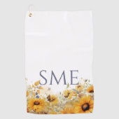 Serviette De Golf Whimsical Sunflower Meadow Monogram – (Devant)