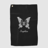 Serviette De Golf White Diamond Butterfly, DIY Script Nom, Black (Devant)