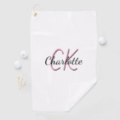 Serviette De Golf White pink monogram name script golf towel (En situation)