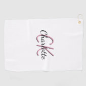 Serviette De Golf White pink monogram name script golf towel (Horizontal)