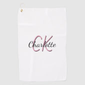 Serviette De Golf White pink monogram name script golf towel (Devant)