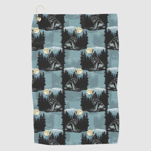 Serviette De Golf Wolf Howling À Moon Design Motif (Devant)