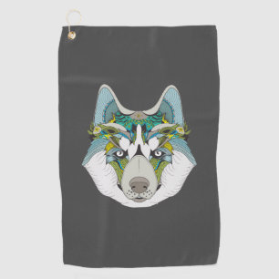 Serviette De Golf Wolf husky embelli vert bleu