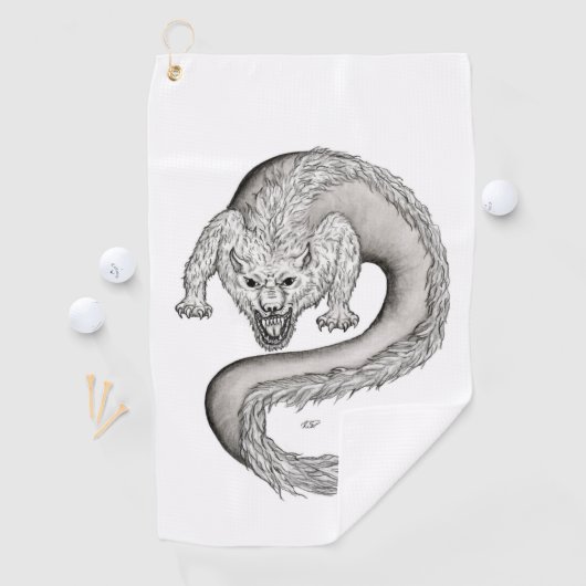 Serviette De Golf Wolfdragon design noir et blanc (En situation)