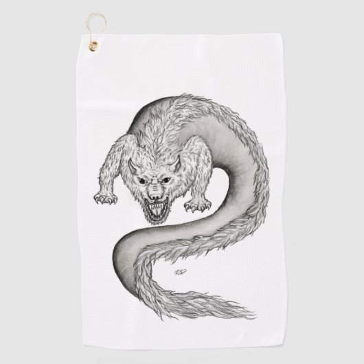 Serviette De Golf Wolfdragon design noir et blanc (Devant)