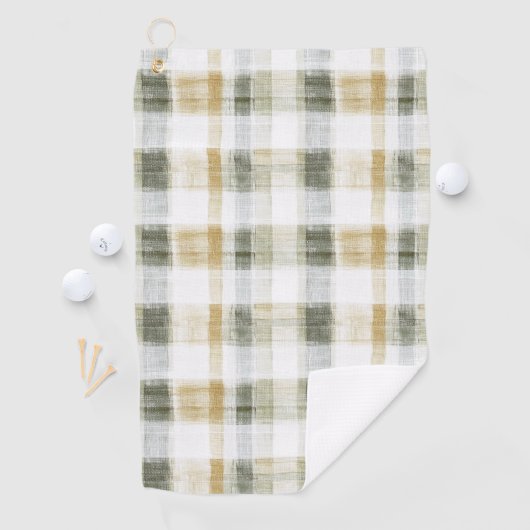 Serviette De Golf Yellow Green White Plaid Stripes (En situation)