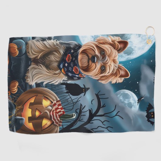 Serviette De Golf Yorkshire Terrier Halloween Éffrayant (Horizontal)