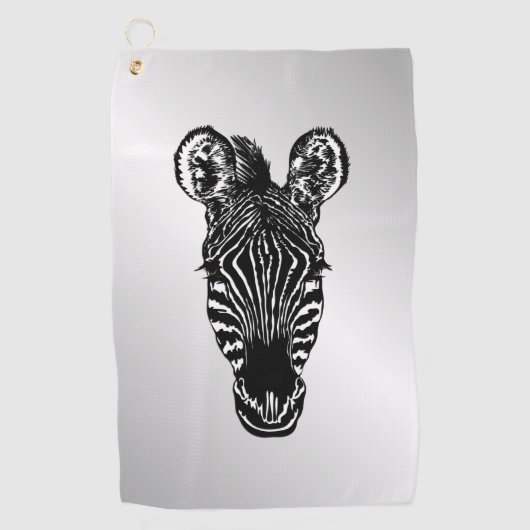 Serviette De Golf Zebra Head sur Silver (Devant)