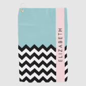 Serviette De Golf Zigzag noir et blanc, Chevron, Bleu, Votre nom (Devant)