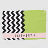Serviette De Golf Zigzag noir et blanc, Chevron, Vert, Votre nom (Horizontal)