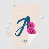 Serviette De Golf Zinnia Flowers Monogramme Initial A Votre Nom (En situation)