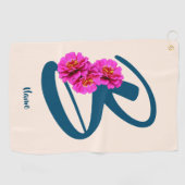 Serviette De Golf Zinnia Flowers Monogramme Initial B Votre nom (Horizontal)