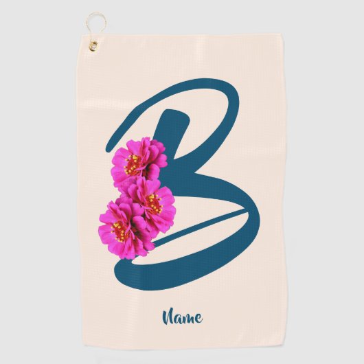 Serviette De Golf Zinnia Flowers Monogramme Initial B Votre nom (Devant)