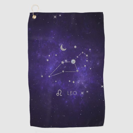 Serviette De Golf Zodiac Purple Leo | Horoscope d'astrologie cosmiqu (Devant)