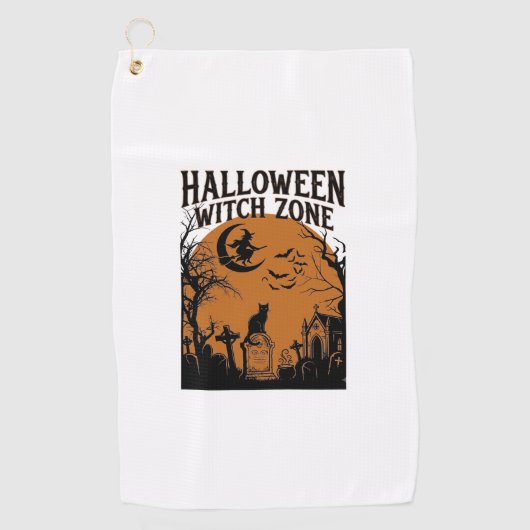 Serviette De Golf Zone de sorcière d'Halloween Cimetière de chat noi (Devant)