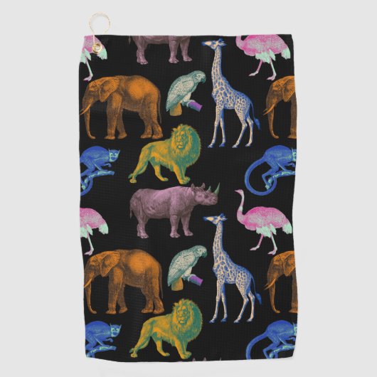 Serviette De Golf Zoo Animaux couleurs vives Pop Art Amoureux des an (Devant)