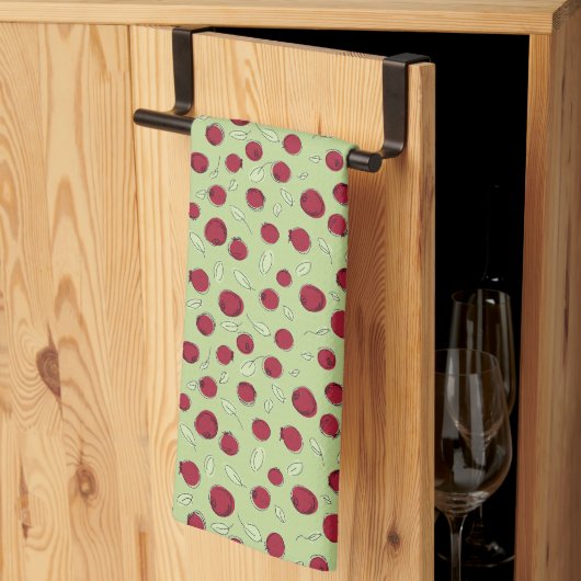 Serviette de main au motif de canneberges dessiné  (Pliage en tiers)