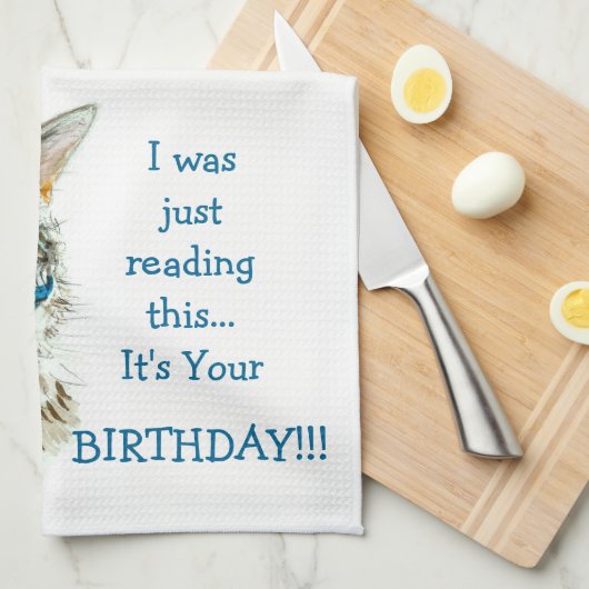 Serviette de main de JOYEUX anniversaire de chat (Quart Plié)