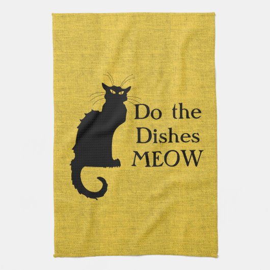 Serviette de main ou de cuisine drôle chat noir et (Vertical)