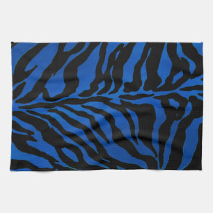 Serviette de main rayée de zèbre bleu-foncé et